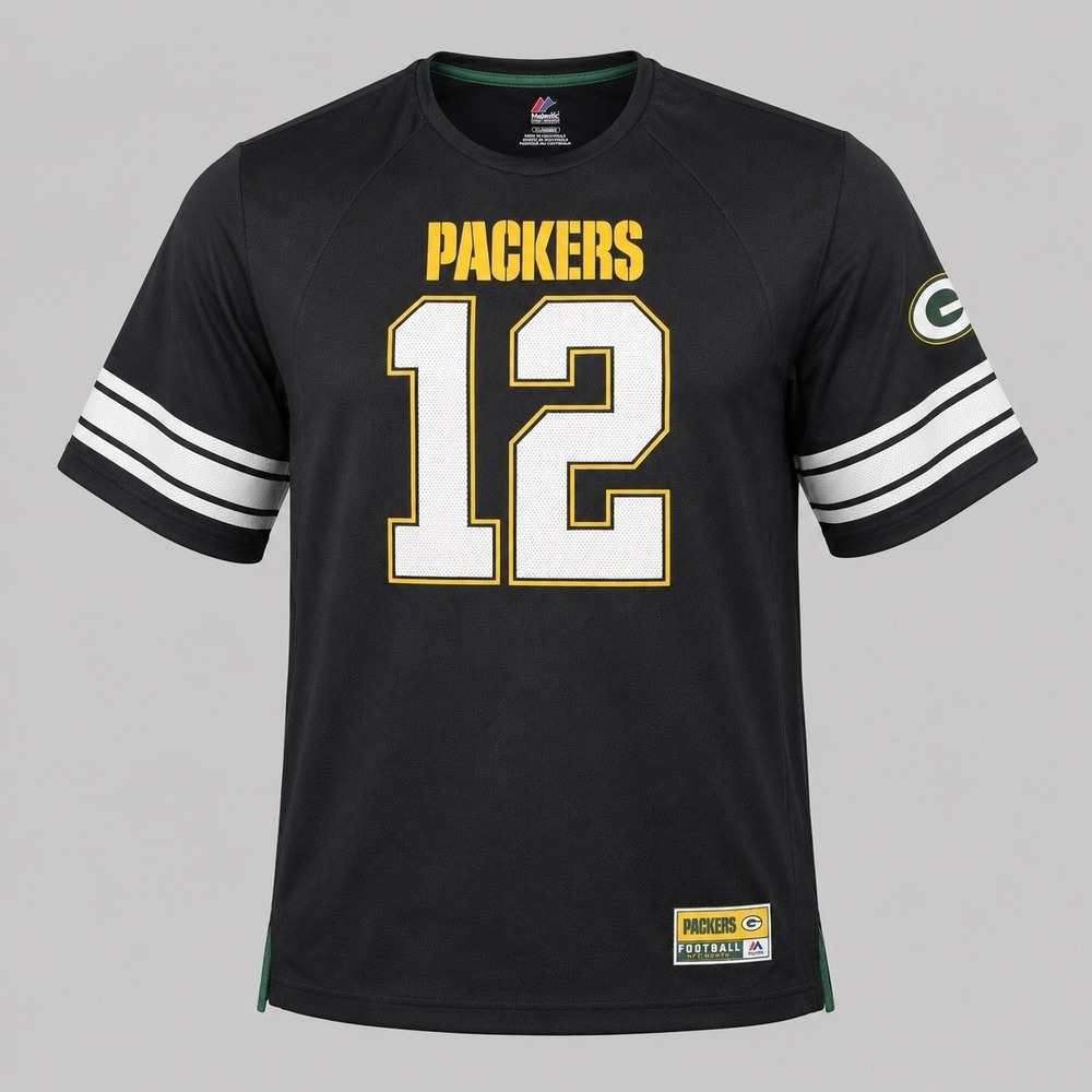 Majestic Aaron Rodgers #12 Green Bay Packers Jersey Men's‎ XL Black NFL Football